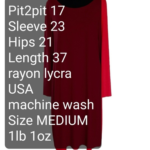 Eileen Fisher Medium Shift Dress Red Ballet Neck Cut Out Back Viscose Holiday - Picture 4 of 6